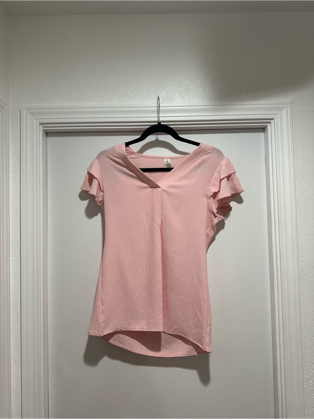 Women's Pink V-Neck Ruffle Sleeve Top